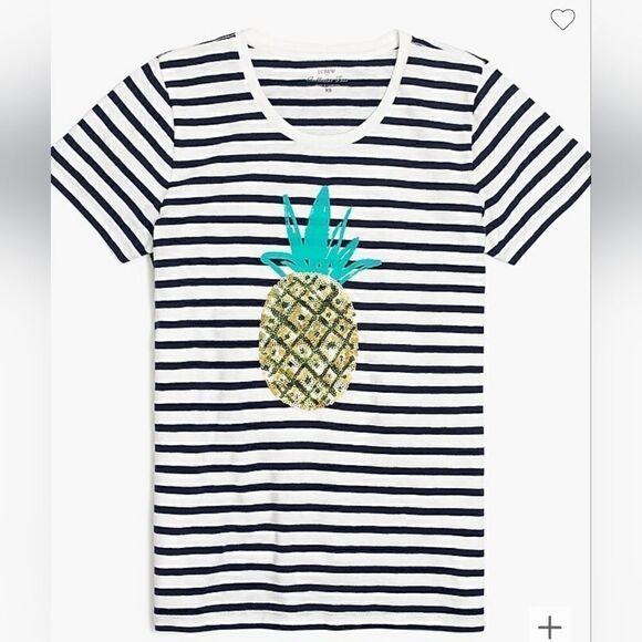 J. Crew Sequin Pineapple Tee, Navy & White Striped, Summer, Spring | XL - Picture 1 of 10
